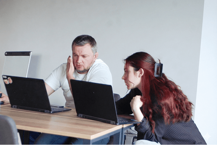 The team discusses ideas for the future project.