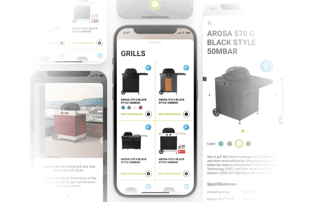 Quick model comparison and color switching in the AR grill app